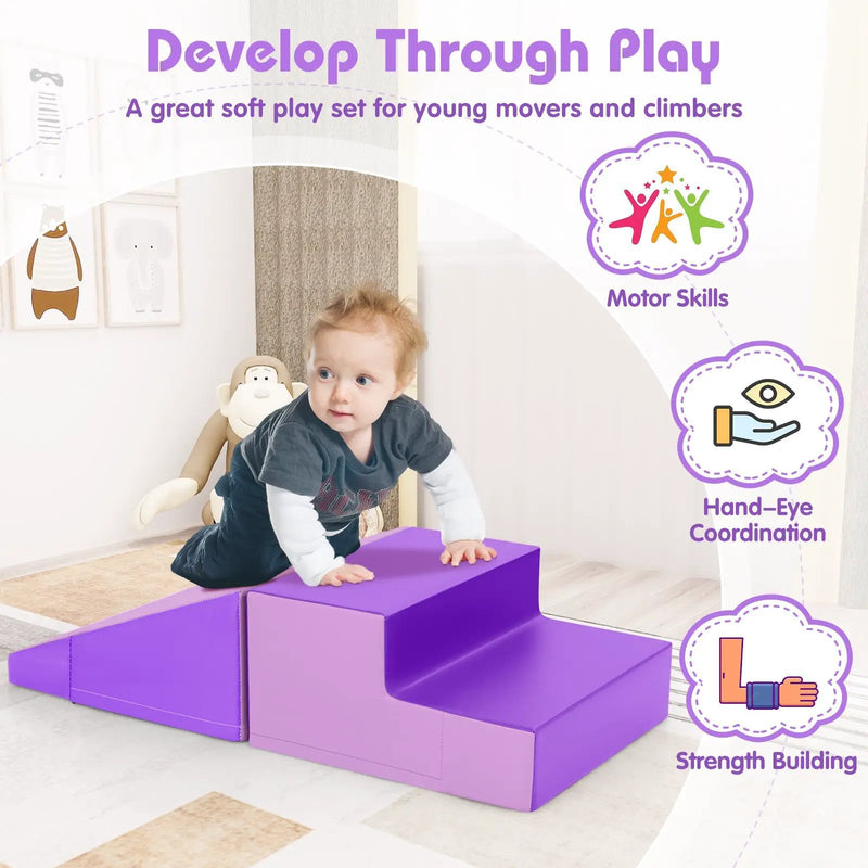 2-Piece Step and Slide Climber for Infants and Toddlers Baby Soft Play Set Foam Blocks-Purple by DirectDeals