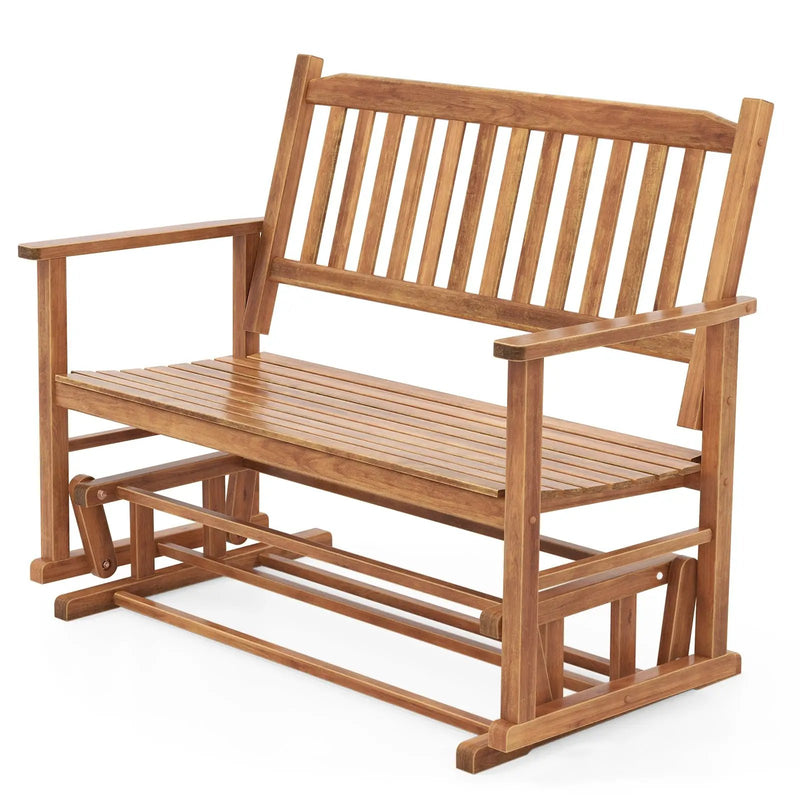 2 Seats Outdoor Glider Bench with Armrests and Slatted Seat by DirectDeals