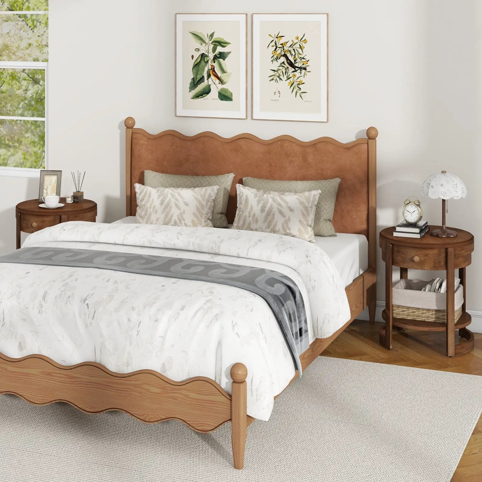 2-Tier Round End Table Mid Century Modern Nightstand with Drawer and Shelf by DirectDeals