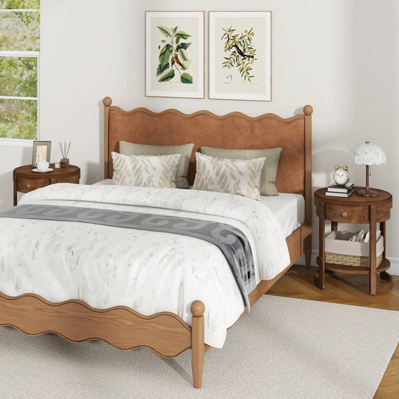 2-Tier Round End Table Mid Century Modern Nightstand with Drawer and Shelf by DirectDeals