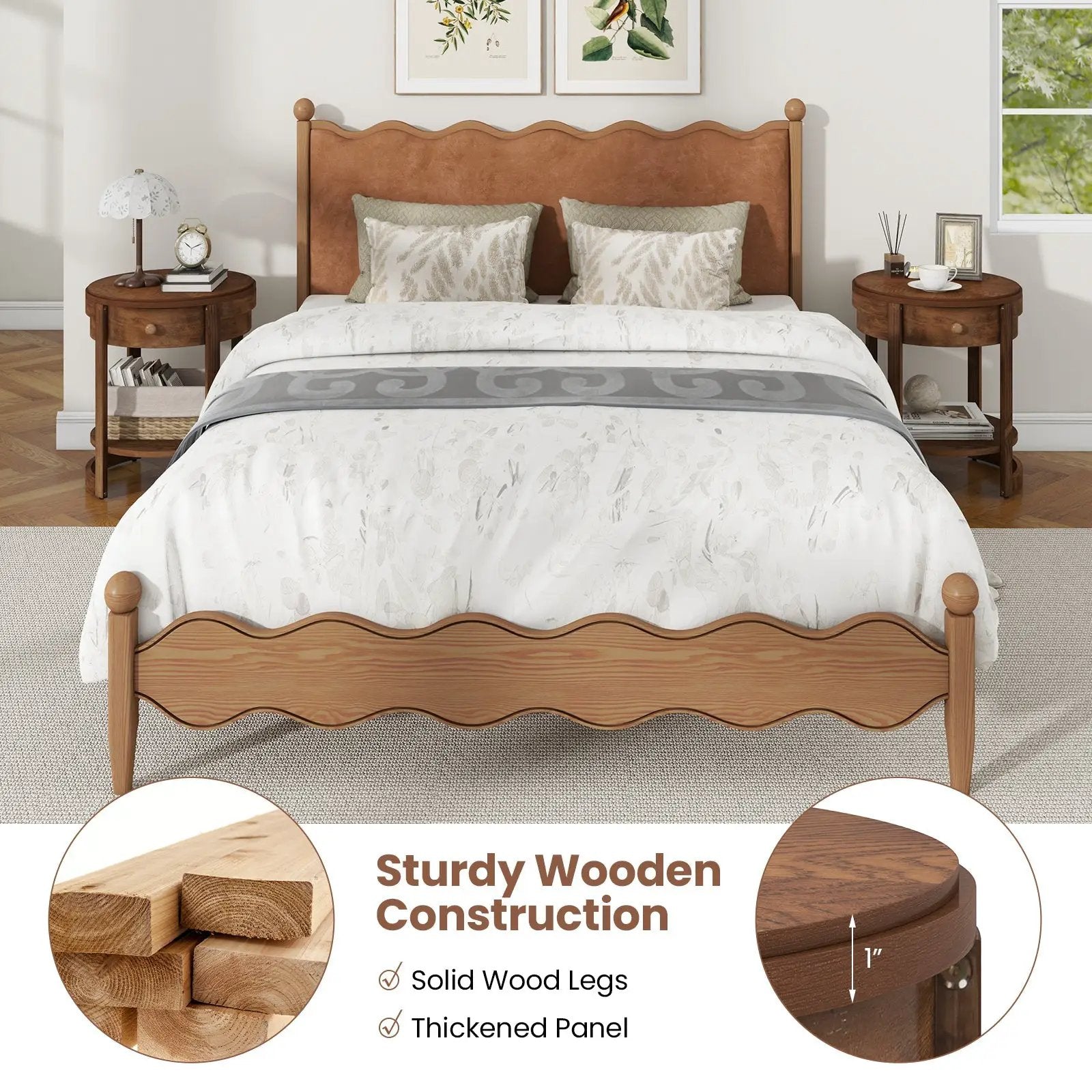 2-Tier Round End Table Mid Century Modern Nightstand with Drawer and Shelf by DirectDeals