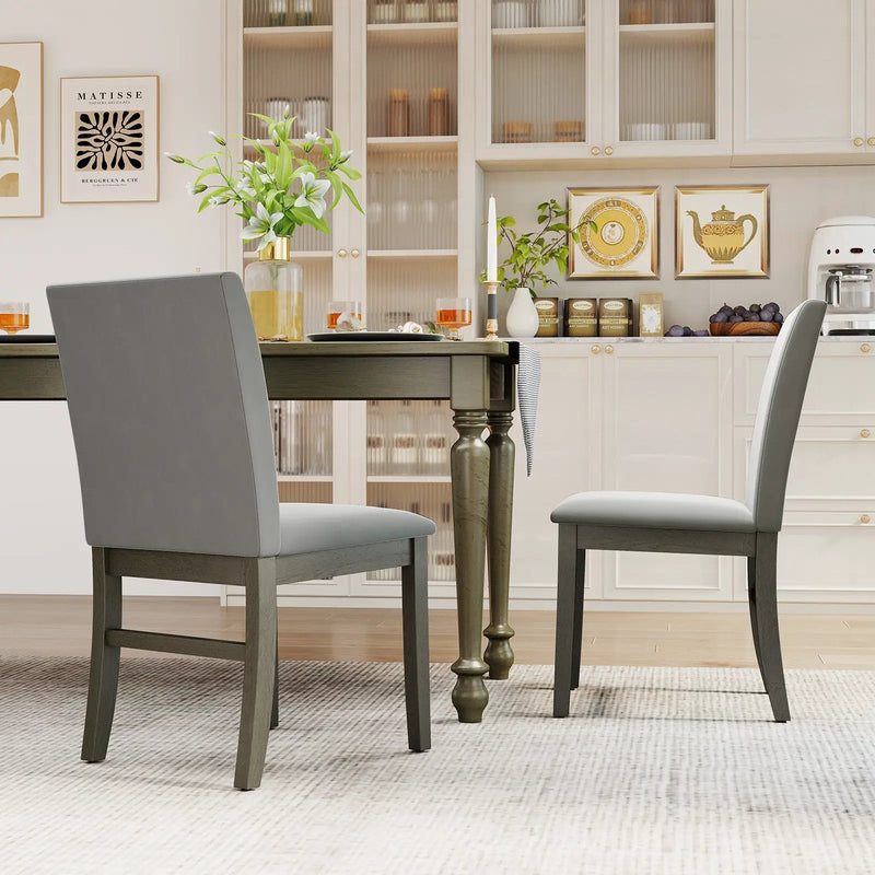 Upholstered Dining Chairs Set of 2 with Rubber Wood Legs and High Back-Gray by DirectDeals