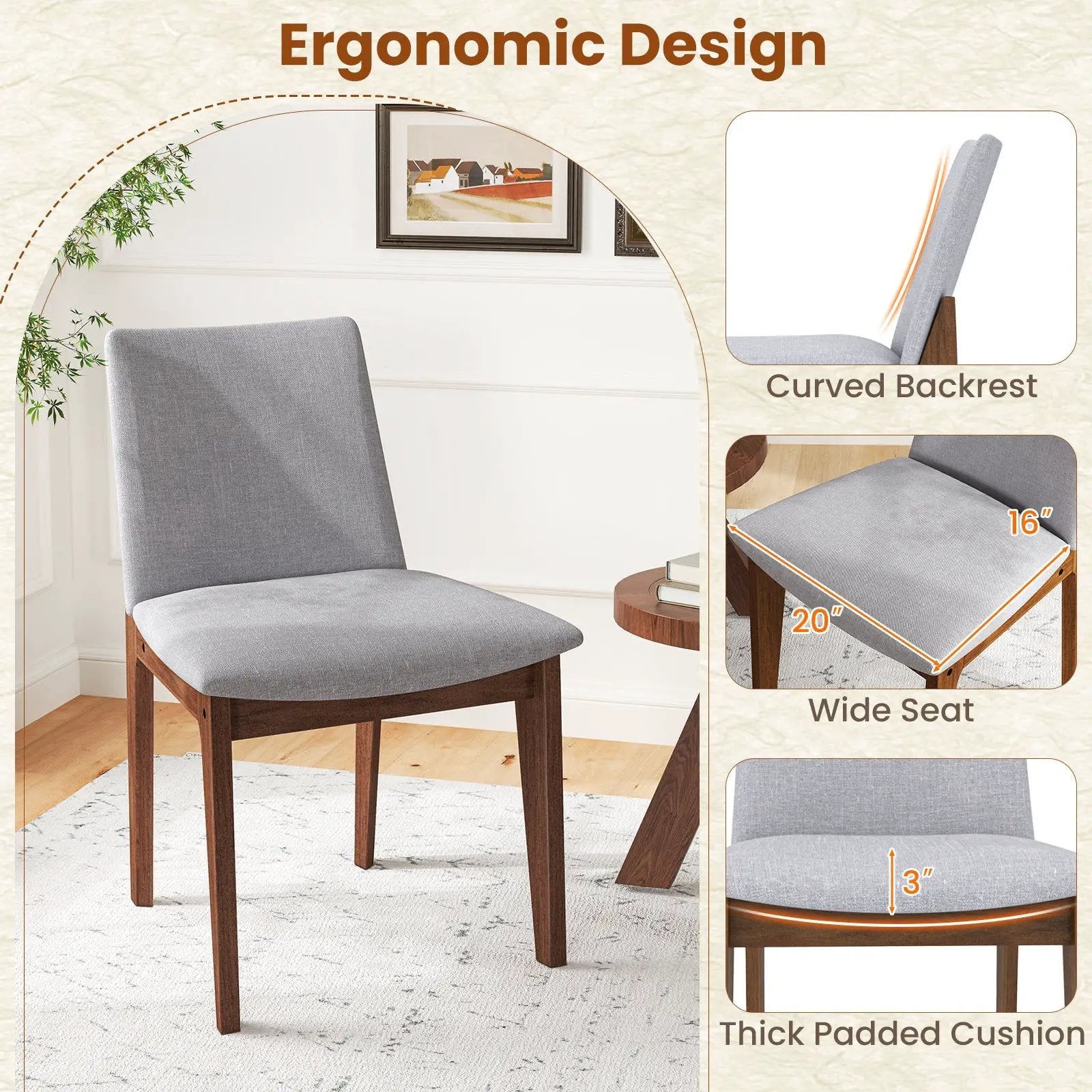 Set of 2 Wooden Dining Chairs Upholstered with High Curved Back-Walnut by DirectDeals