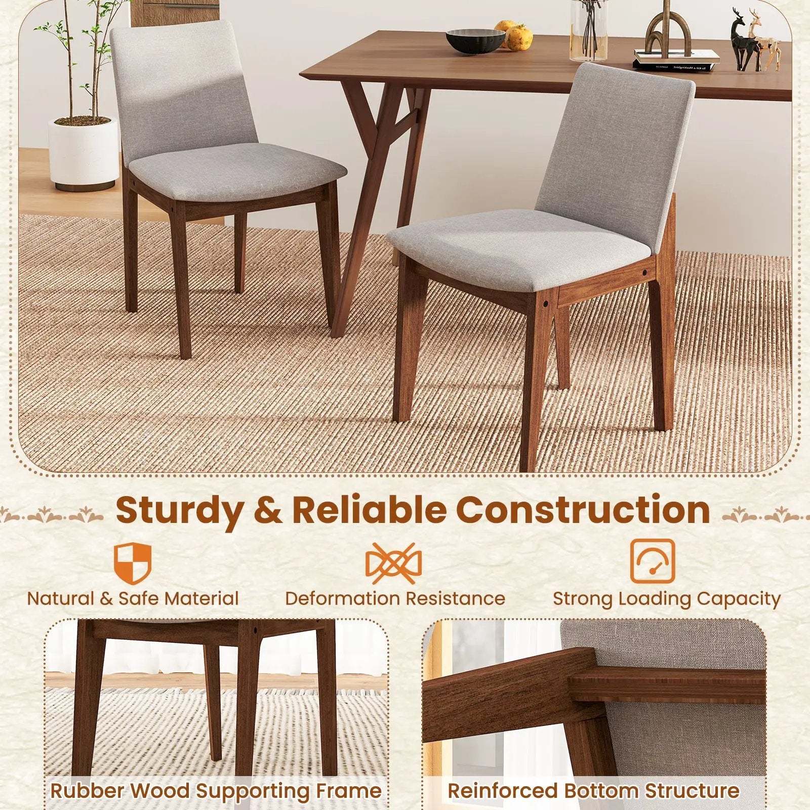 Set of 2 Wooden Dining Chairs Upholstered with High Curved Back-Walnut by DirectDeals