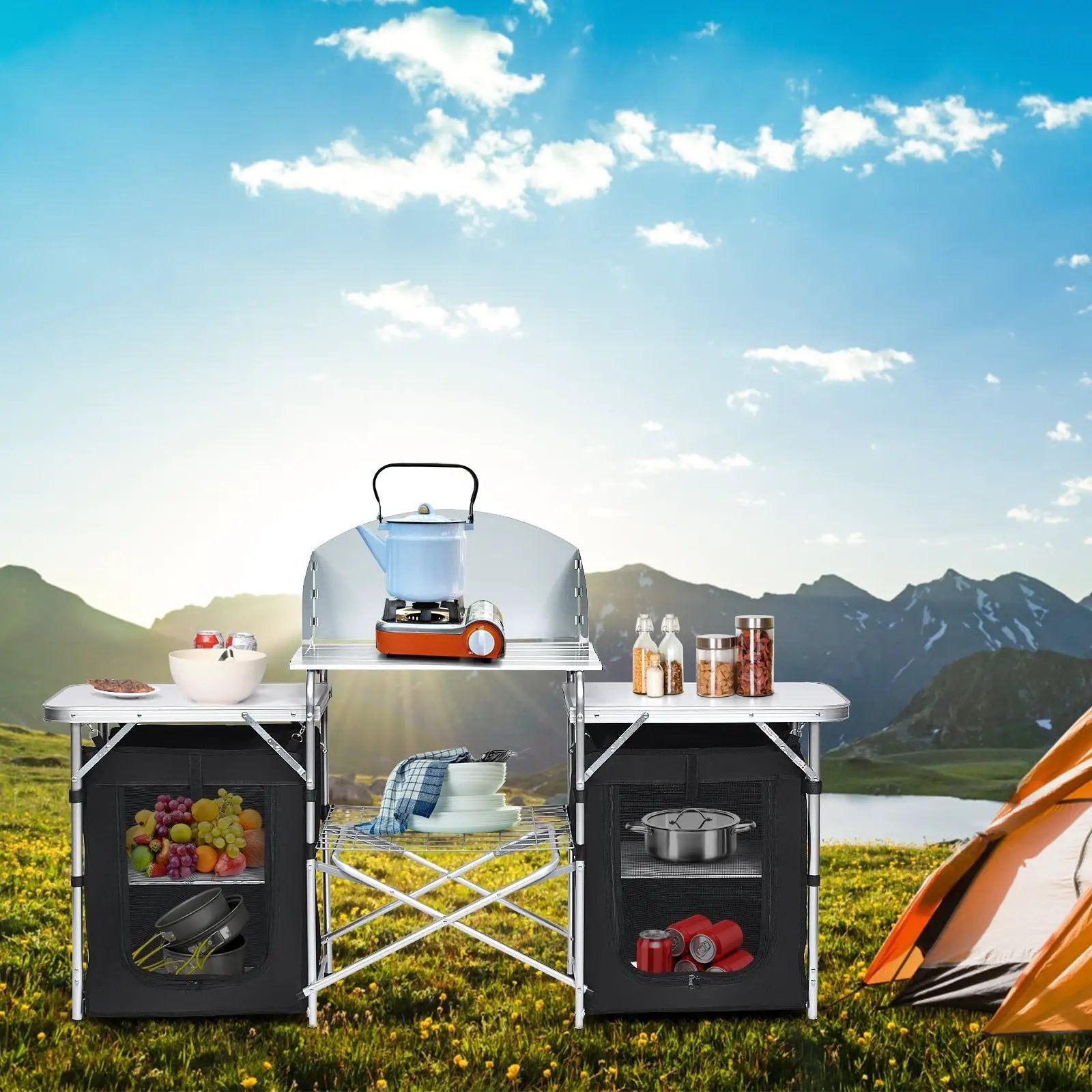Folding Camping Table with Storage Organizer by DirectDeals