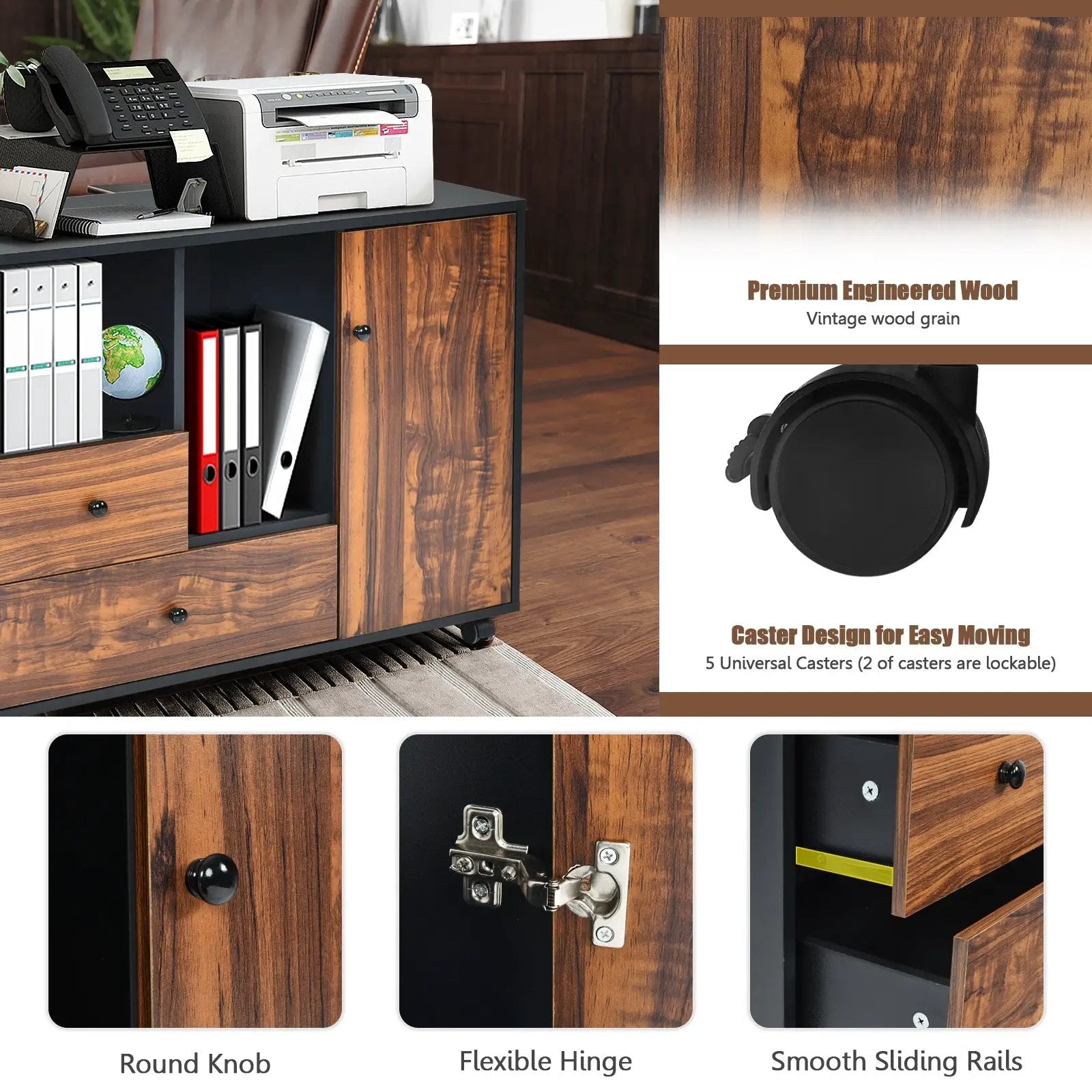 Mobile Filing Cabinet 2 Drawers with Open Shelves for Home and Office by DirectDeals