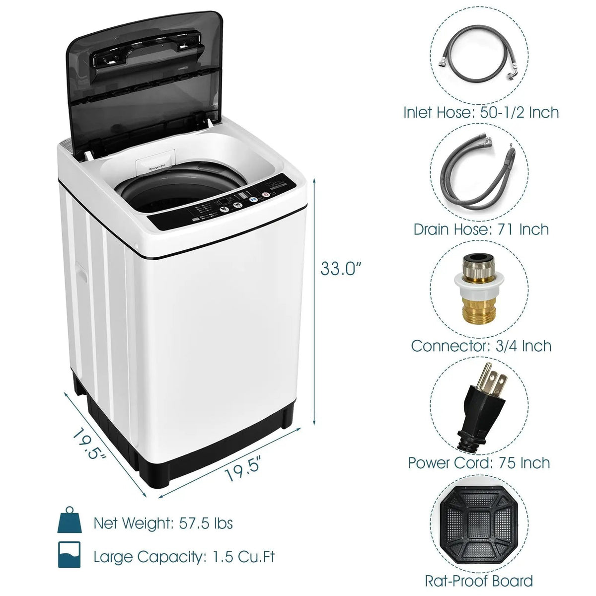 Full-Automatic Washing Machine 1.5 Cubic Feet 11 LBS Washer, photo 8 of 9
