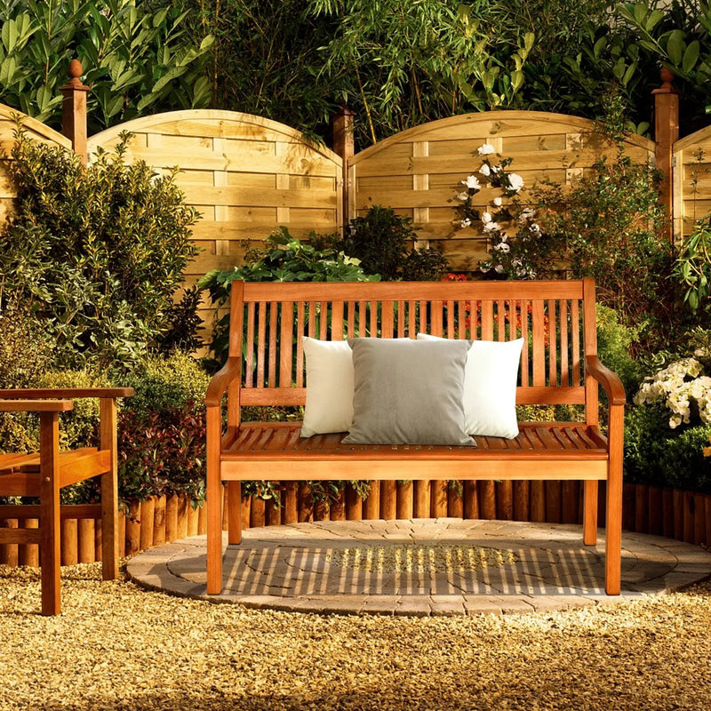 Two Person Solid Wood Garden Bench with Curved Backrest and Wide Armrest by DirectDeals