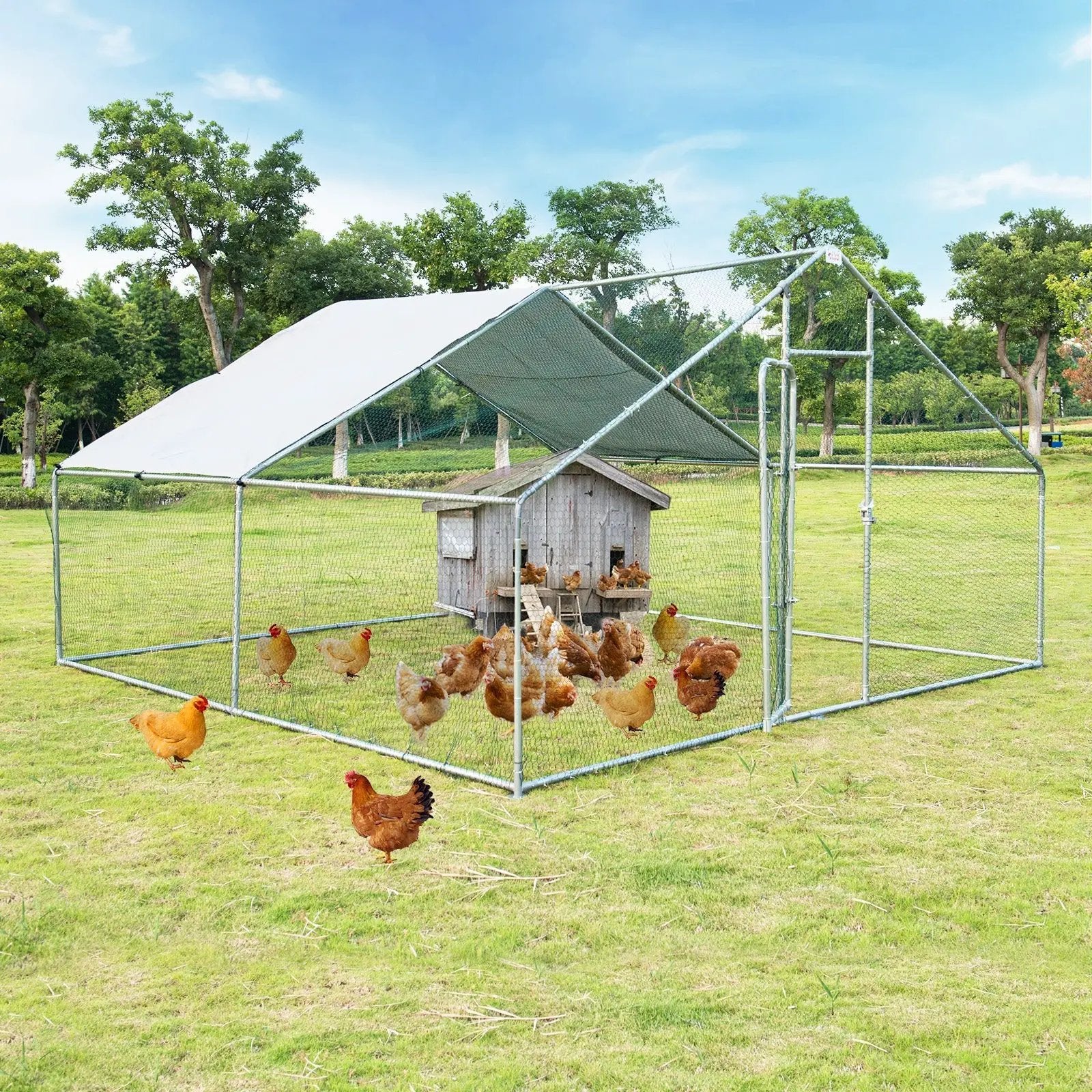 13 x 13 Feet Walk-in Chicken Coop with Waterproof Cover for Outdoor Backyard Farm by DirectDeals