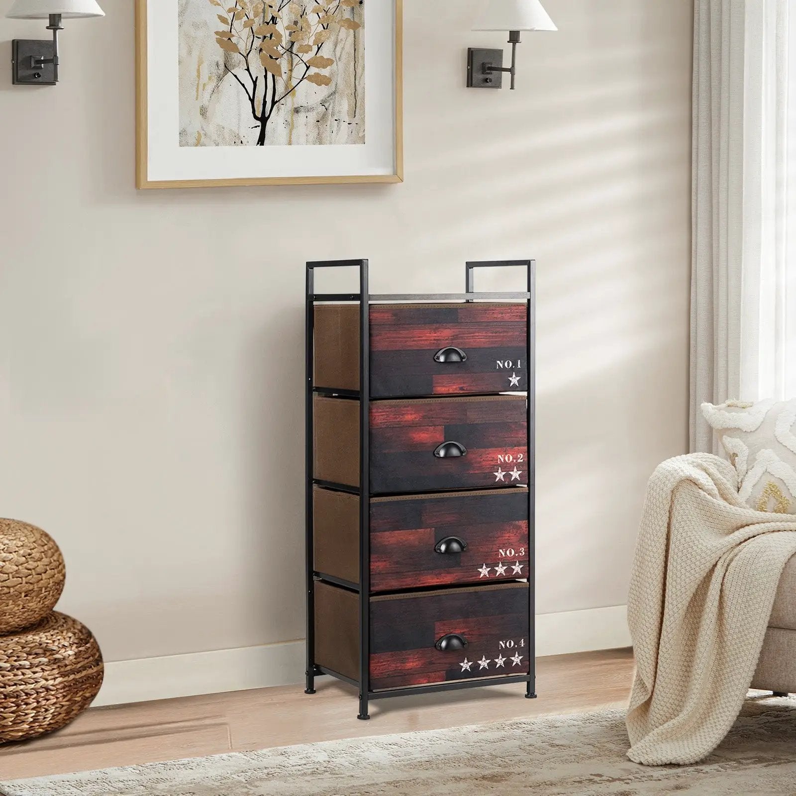 Industrial 4 Fabric Drawers Storage Dresser with Fabric Drawers and Steel Frame by DirectDeals