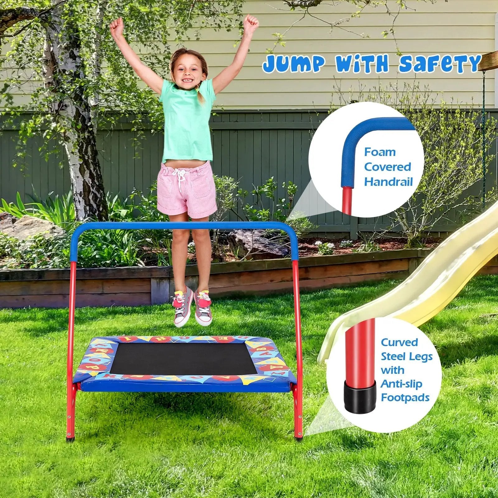 36 Inch Kids Indoor Outdoor Square Trampoline with Foamed Handrail-Blue by DirectDeals