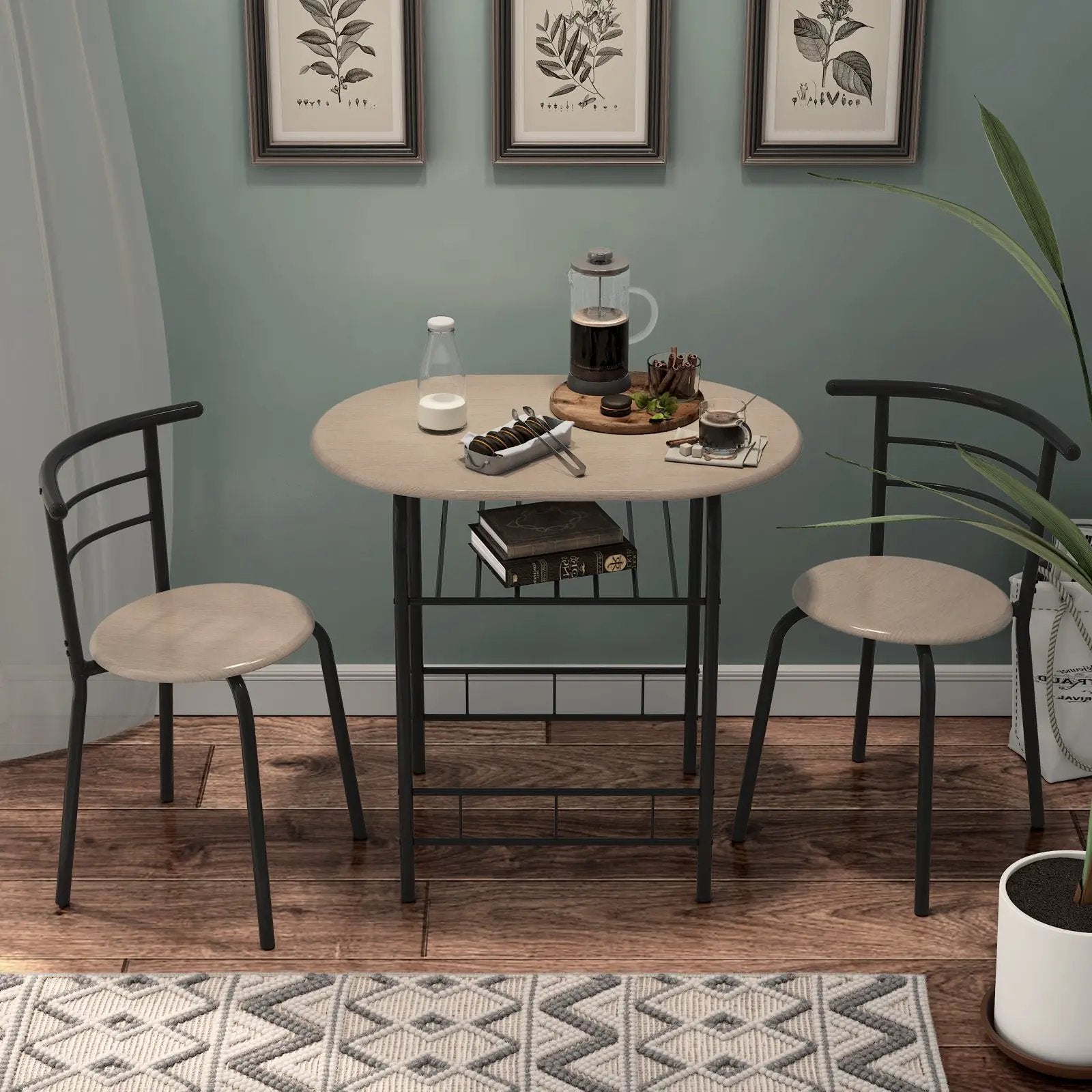 3 pcs Home Kitchen Bistro Pub Dining Table 2 Chairs Set by DirectDeals