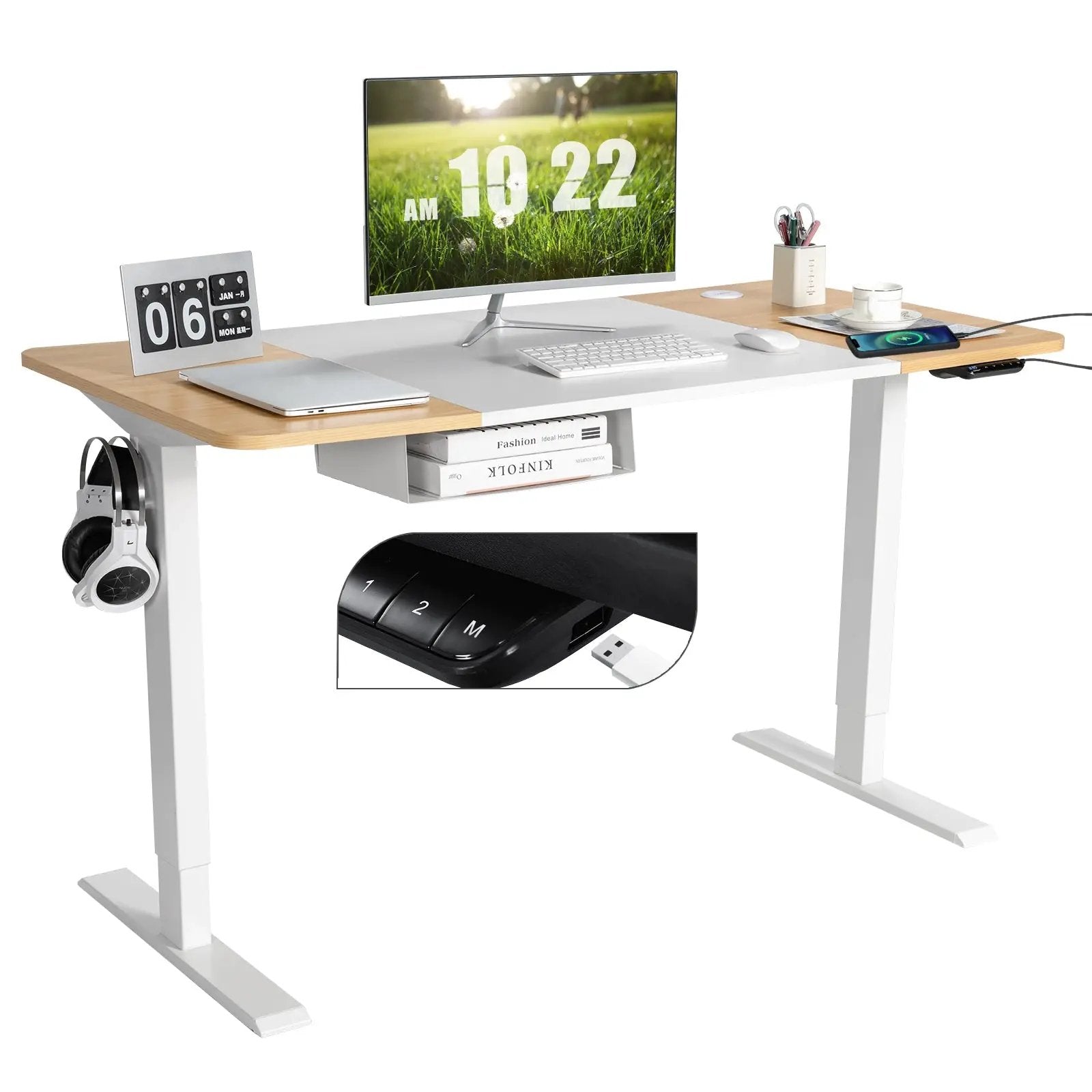 55 x 28 Inch Electric Adjustable Sit to Stand Desk with USB Port-Natural by DirectDeals