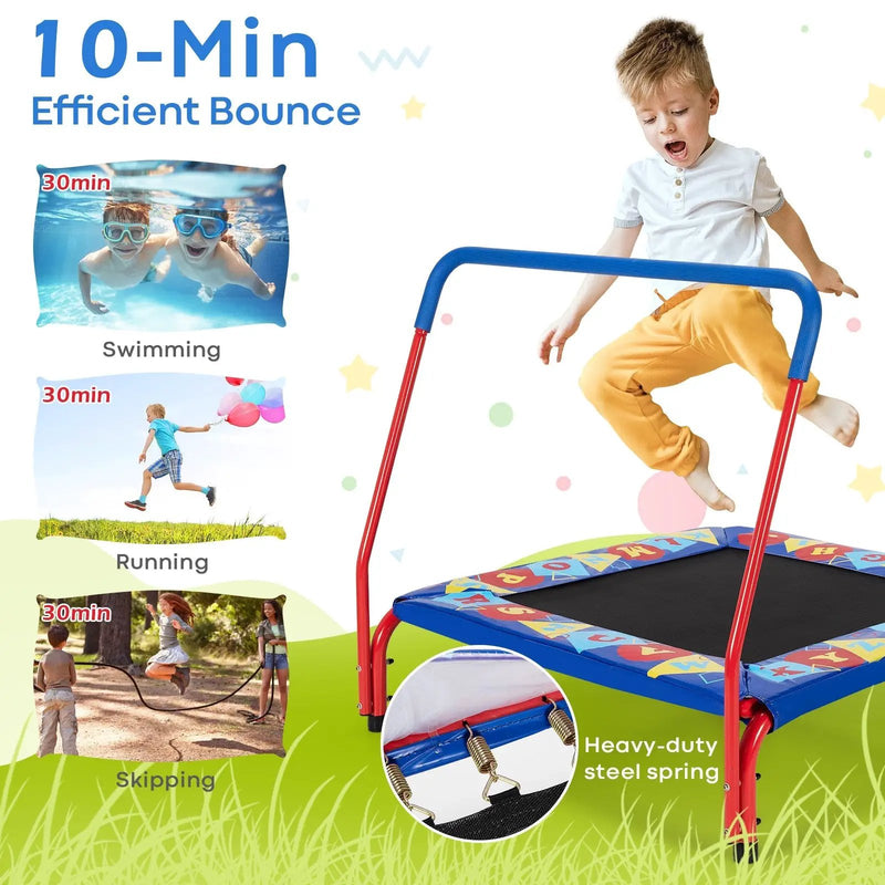 36 Inch Kids Indoor Outdoor Square Trampoline with Foamed Handrail-Blue by DirectDeals