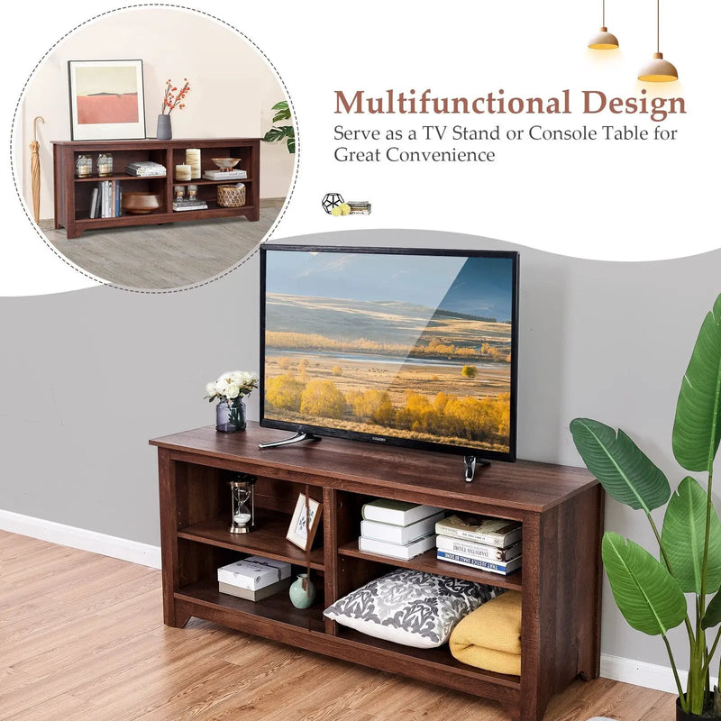 58 Inch Wood TV Stand for TVs up to 65 Inches with 4 Open Storage Shelves by DirectDeals