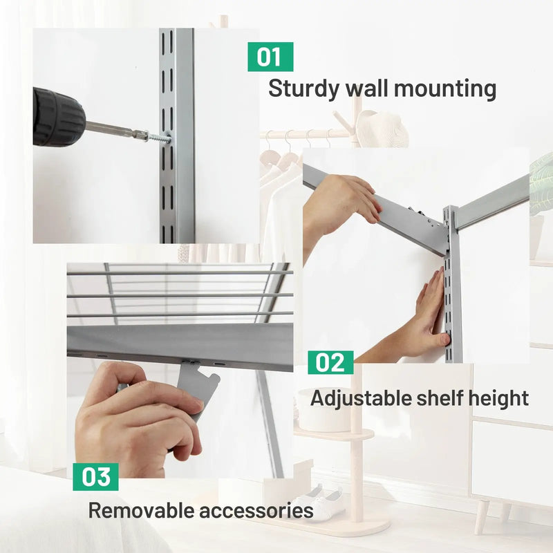 Custom Closet Organizer Kit 3 to 5 Feet Wall-Mounted Closet System with Hang Rod by DirectDeals
