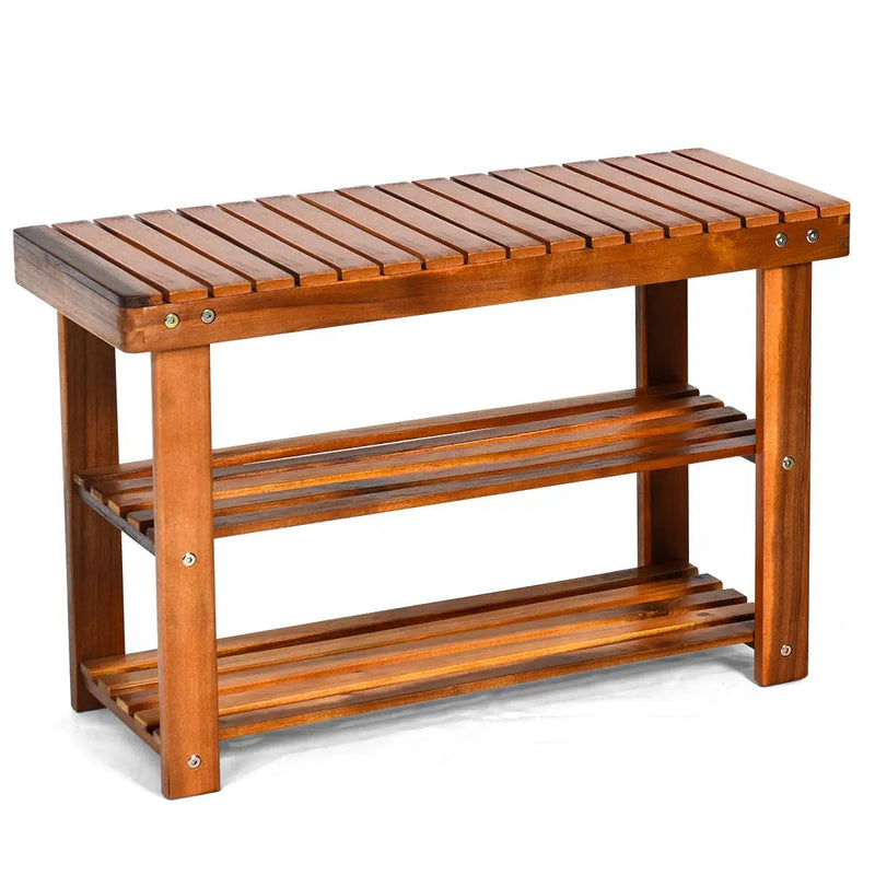 Freestanding Wood Bench with 3-Tier Storage Shelves by DirectDeals