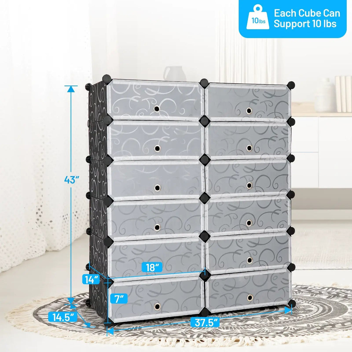 12-Cube DIY Portable Plastic Shoe Rack with Transparent Doors, photo 4 of 9