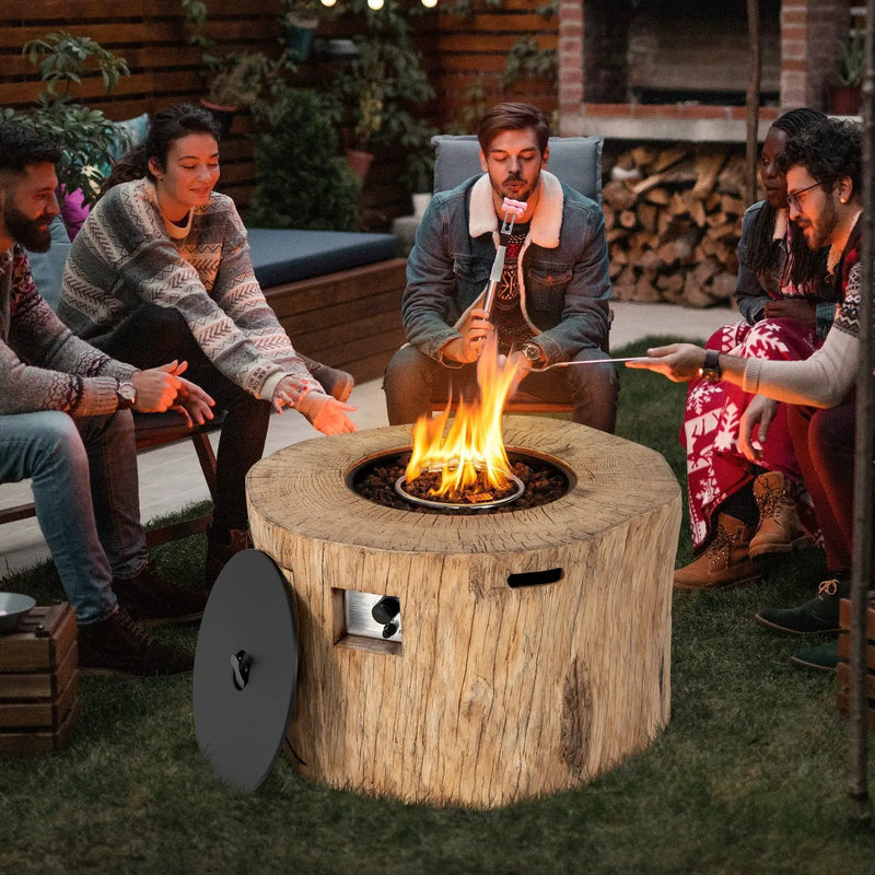 40 Inch Round Propane Gas Fire Pit Table Wood-Like Surface with Laval Rock PVC Cover by DirectDeals