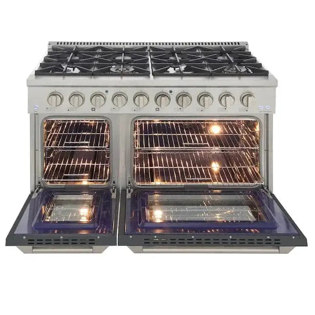 Kucht 48" Propane Range in Stainless Steel, Grey Doors, KNG481/LP-GR by Farmhouse Kitchen and Bath