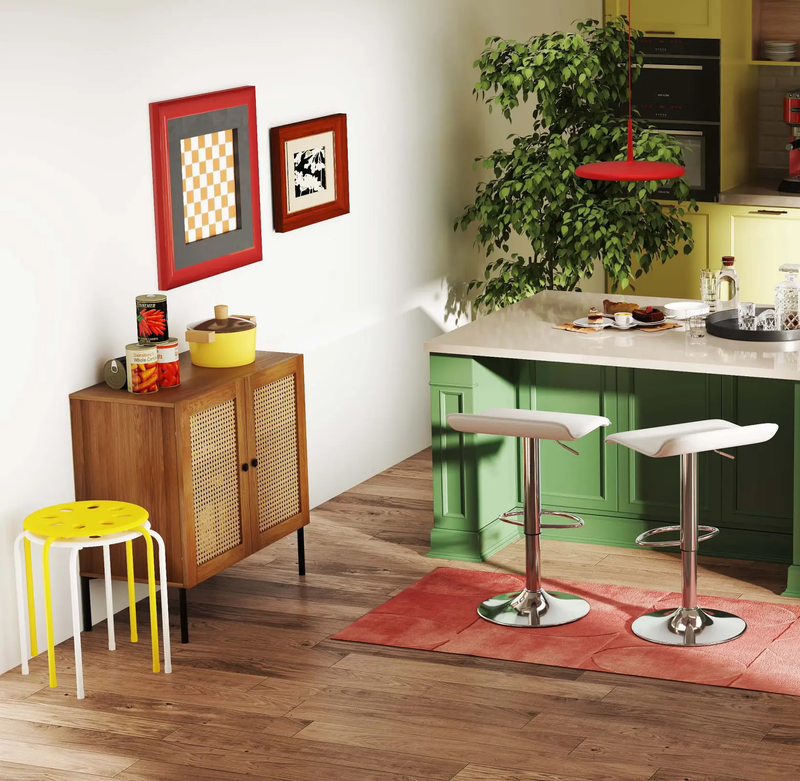 5-Piece Kitchen & Dining Bundle: Adjustable Bar Stools (Set of 2) + Stackable Stools (Set of 6) + Rattan Storage Sideboard by DirectDeals