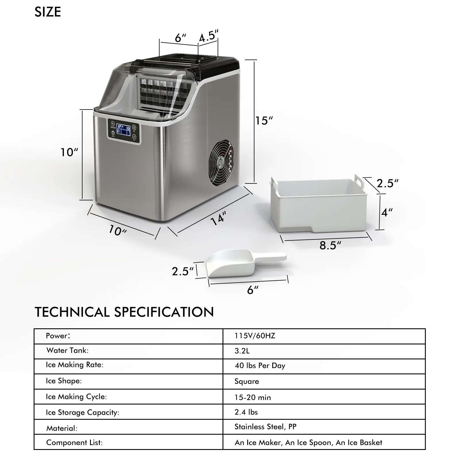 Electric Countertop Ice Maker with Ice Scoop and Basket-Sliver by DirectDeals
