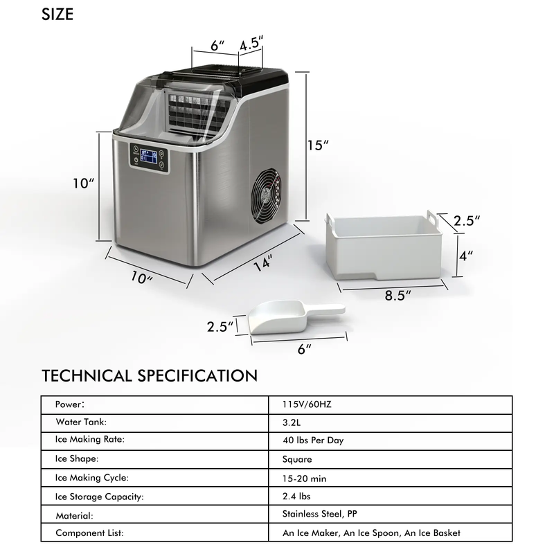 Electric Countertop Ice Maker with Ice Scoop and Basket-Sliver by DirectDeals