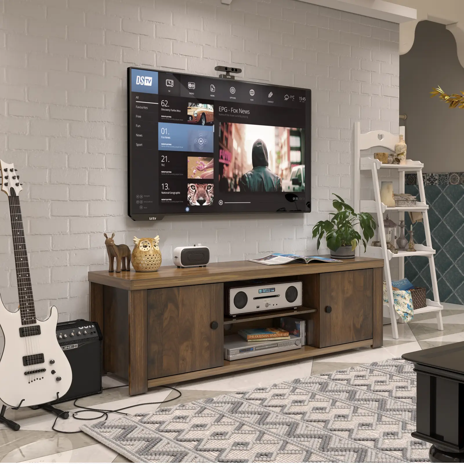 Classic Style TV Console Cabinet for 65-Inch TV with 2 Cable Management Holes by DirectDeals