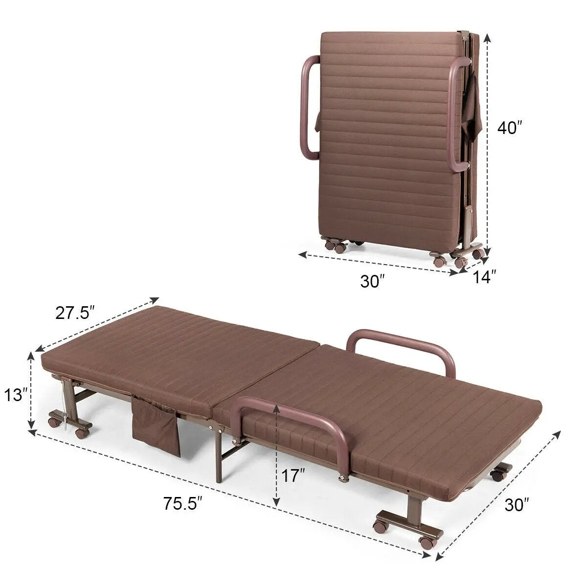 Adjustable Folding Guest Bed Frame with Mattress and Wheels, photo 12 of 24