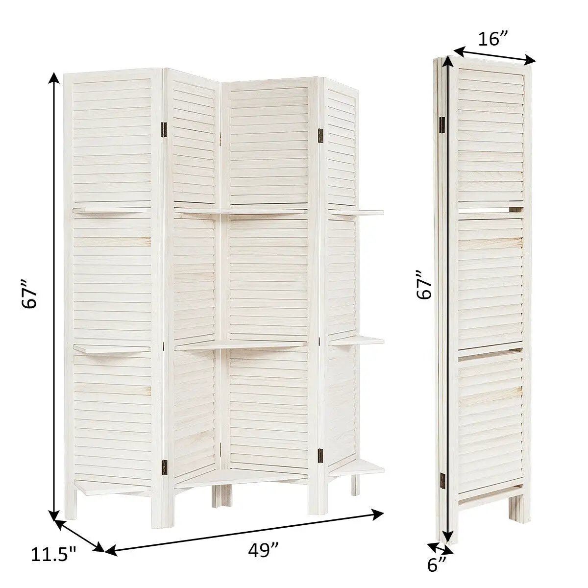 4 Panel Folding Room Divider Screen with 3 Display Shelves, photo 4 of 9