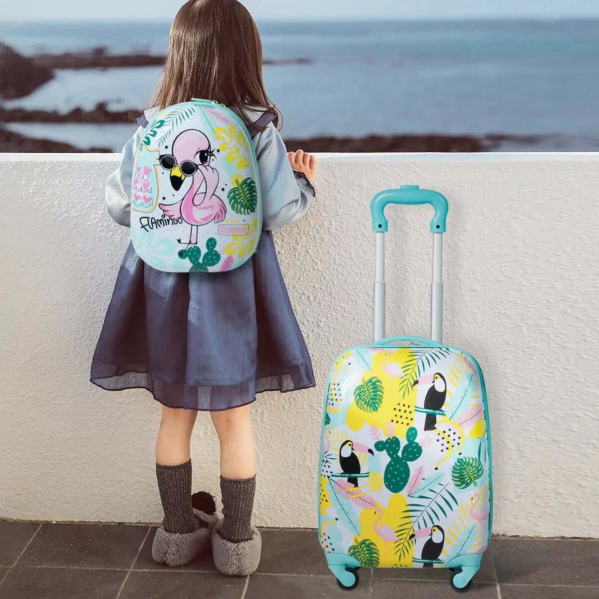 2 Pieces Kid's Luggage Set 12-inch Backpack and 16-inch Rolling Suitcase Travel by DirectDeals