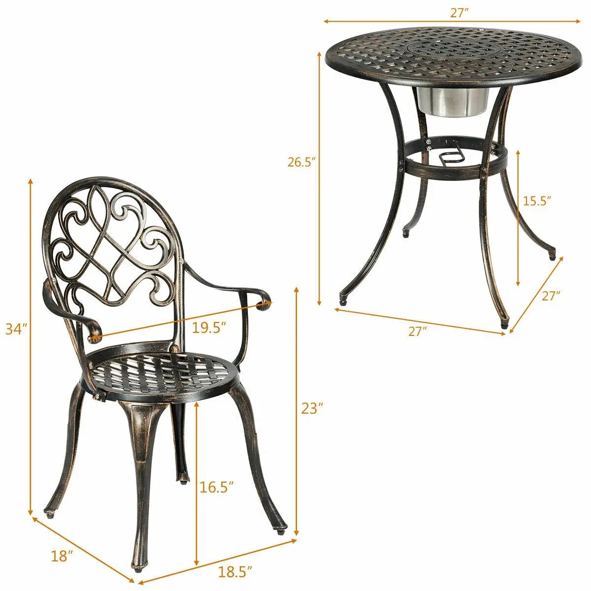3 Pieces Outdoor Set Patio Bistro with Attached Removable Ice Bucket by DirectDeals