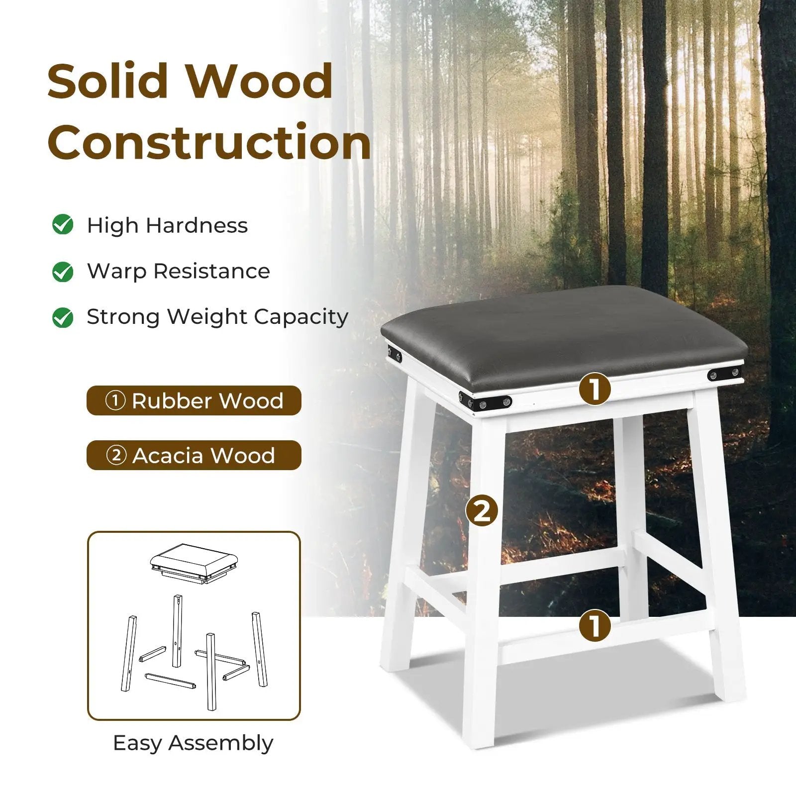 Set of 2 24/30 Inch Dining Bar Stool with Acacia Wood Frame by DirectDeals