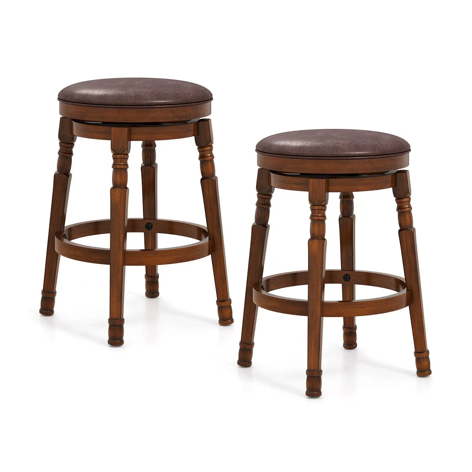 Set of 2 29-Inch Swivel Leather Padded Dining Bar Stools by DirectDeals