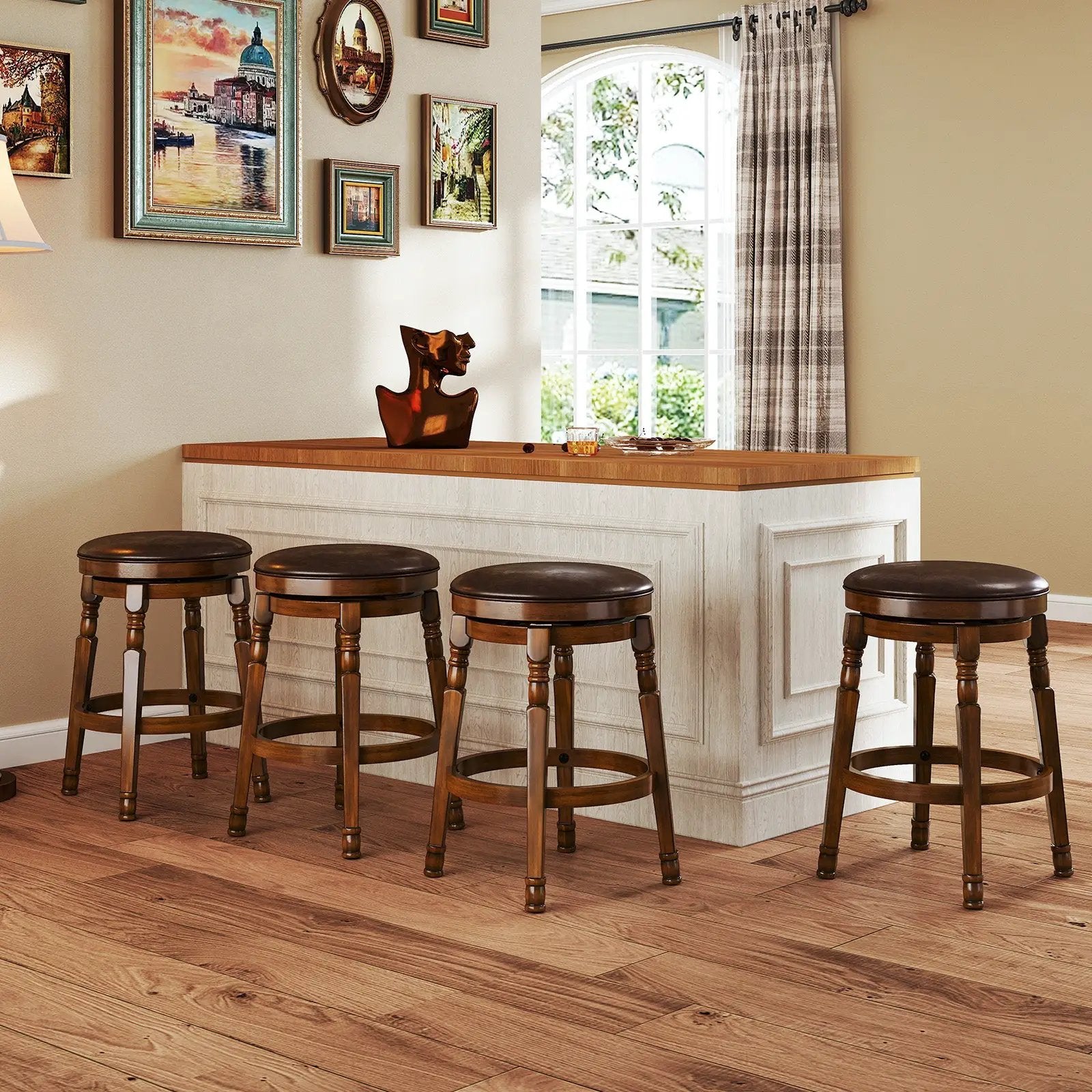 Set of 2 29-Inch Swivel Leather Padded Dining Bar Stools by DirectDeals