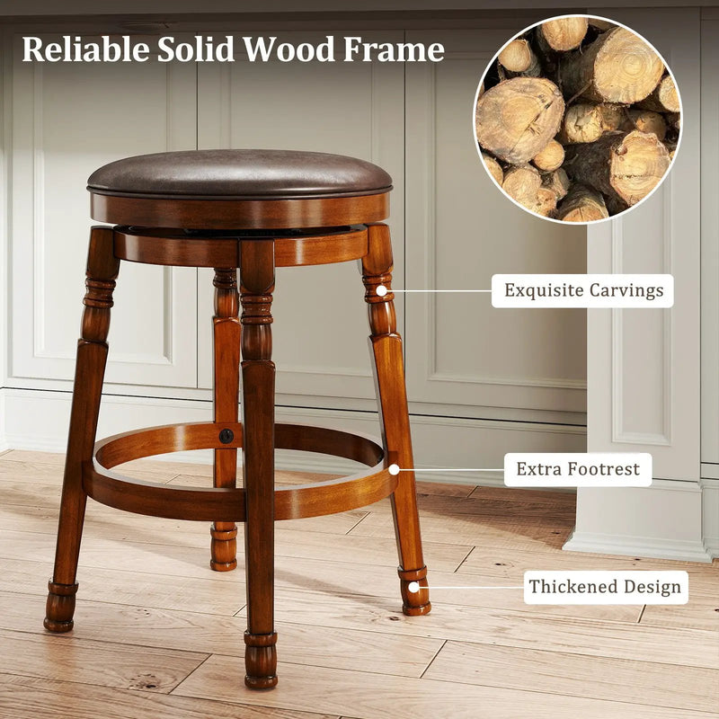Set of 2 29-Inch Swivel Leather Padded Dining Bar Stools by DirectDeals