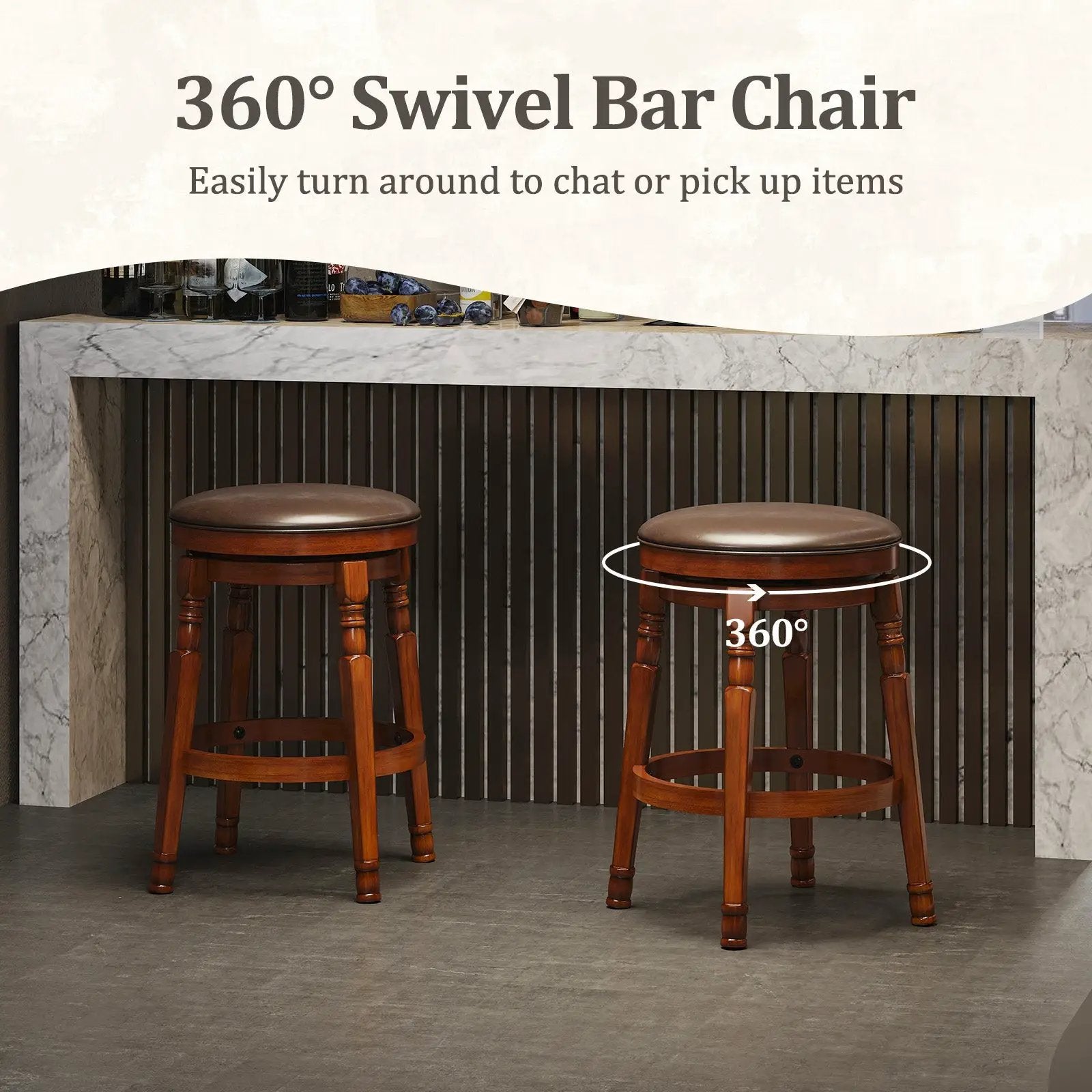 Set of 2 29-Inch Swivel Leather Padded Dining Bar Stools by DirectDeals