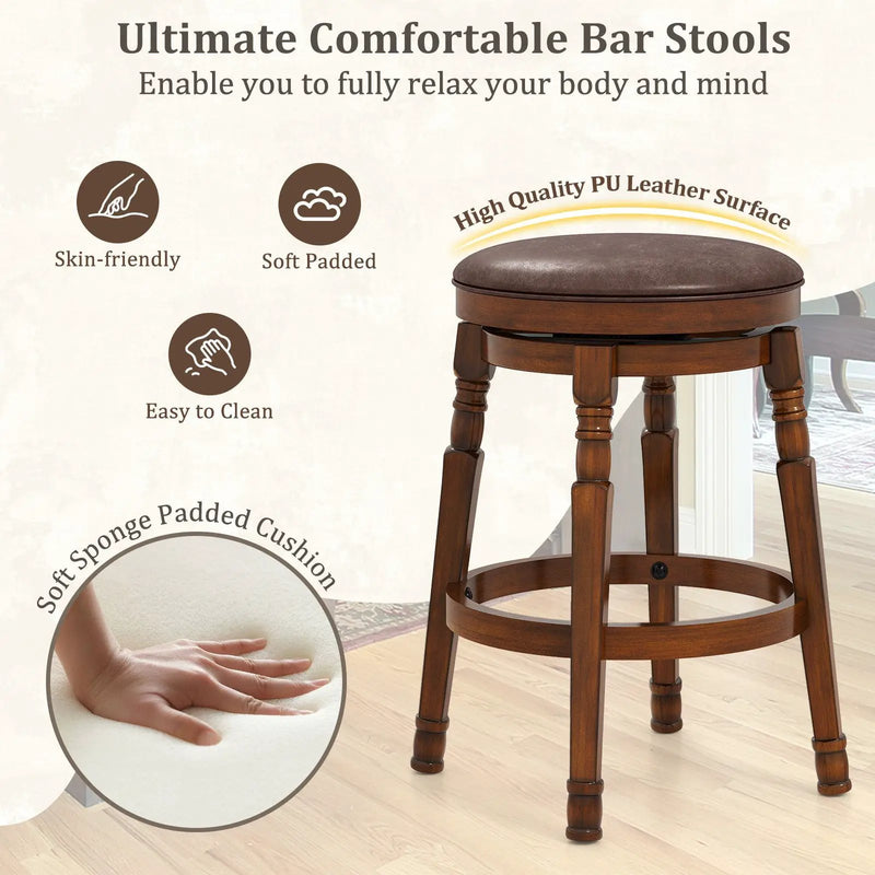 Set of 2 29-Inch Swivel Leather Padded Dining Bar Stools by DirectDeals