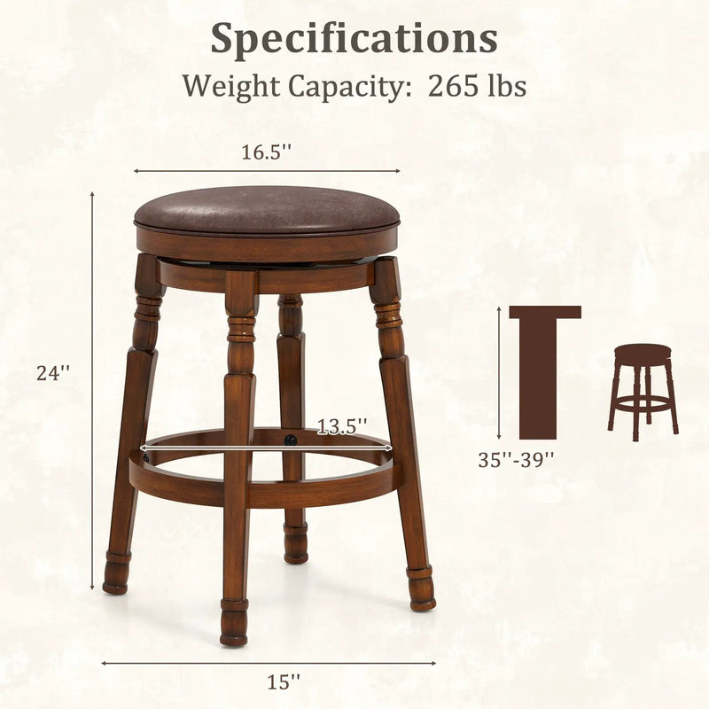 Set of 2 29-Inch Swivel Leather Padded Dining Bar Stools by DirectDeals