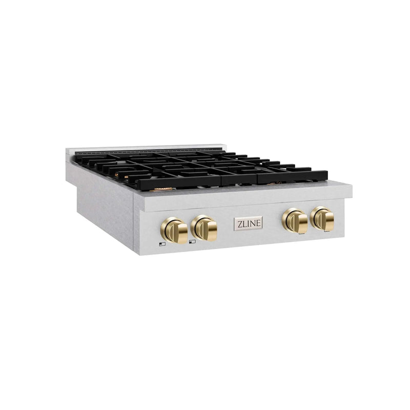 ZLINE 30" Paramount Gas Rangetop DuraSnow® Stainless Steel Polished Gold SRTSZ-30-G by Farmhouse Kitchen and Bath