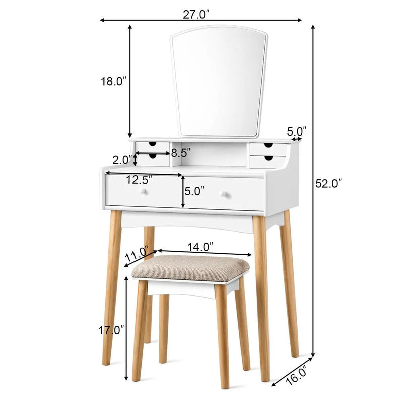 Makeup Vanity Set with 6 Drawers and Unique Shape Mirror by DirectDeals