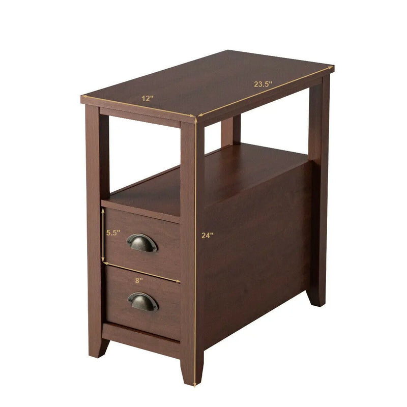 End Table Wooden with 2 Drawers and Shelf Bedside Table by DirectDeals
