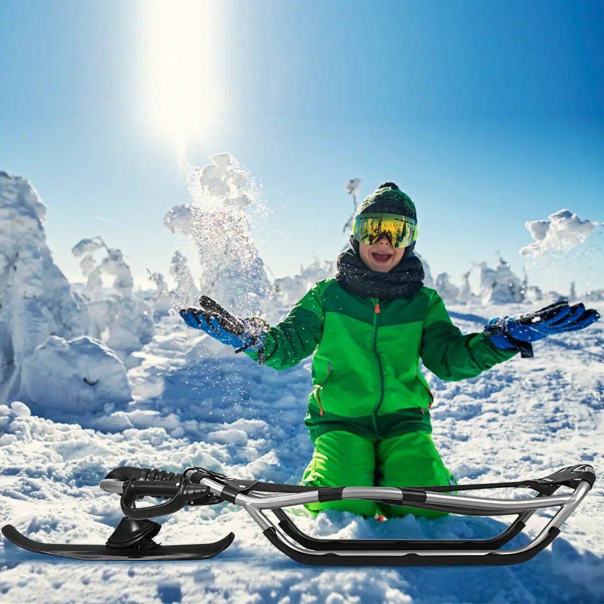 Snow Racer Sled with Textured Grip Handles and Mesh Seat by DirectDeals
