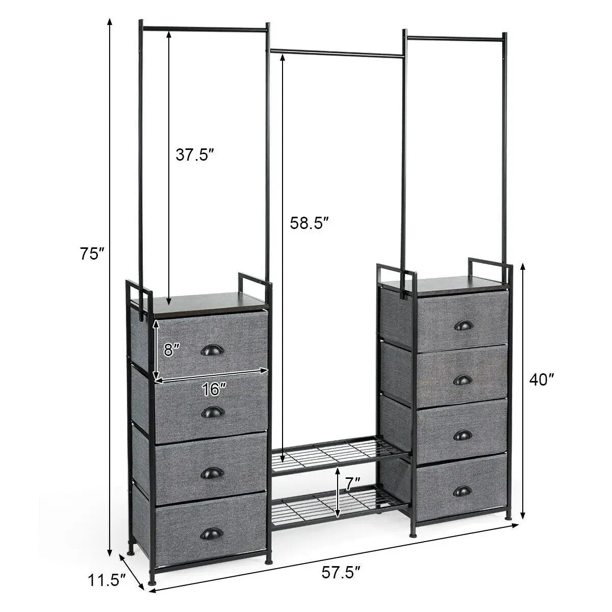 3-in-1 Portable Multifunctional Dresser with 8 Fabric Drawers and Metal Rack by DirectDeals