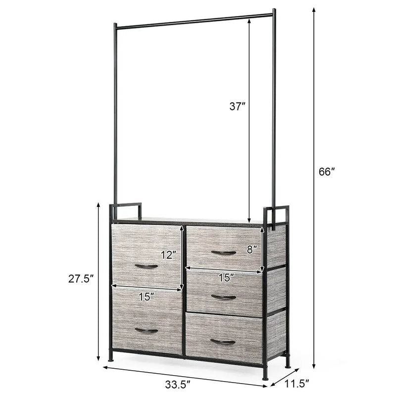 5 Fabric Drawers Dresser with Metal Frame and Wooden Top by DirectDeals