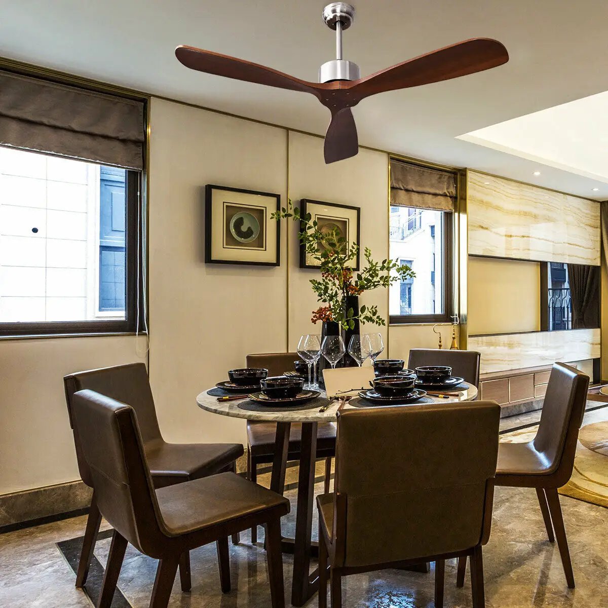 52 Inch Modern Ceiling Fan Indoor Outdoor Brushed Nickel Finish with Remote, photo 12 of 16