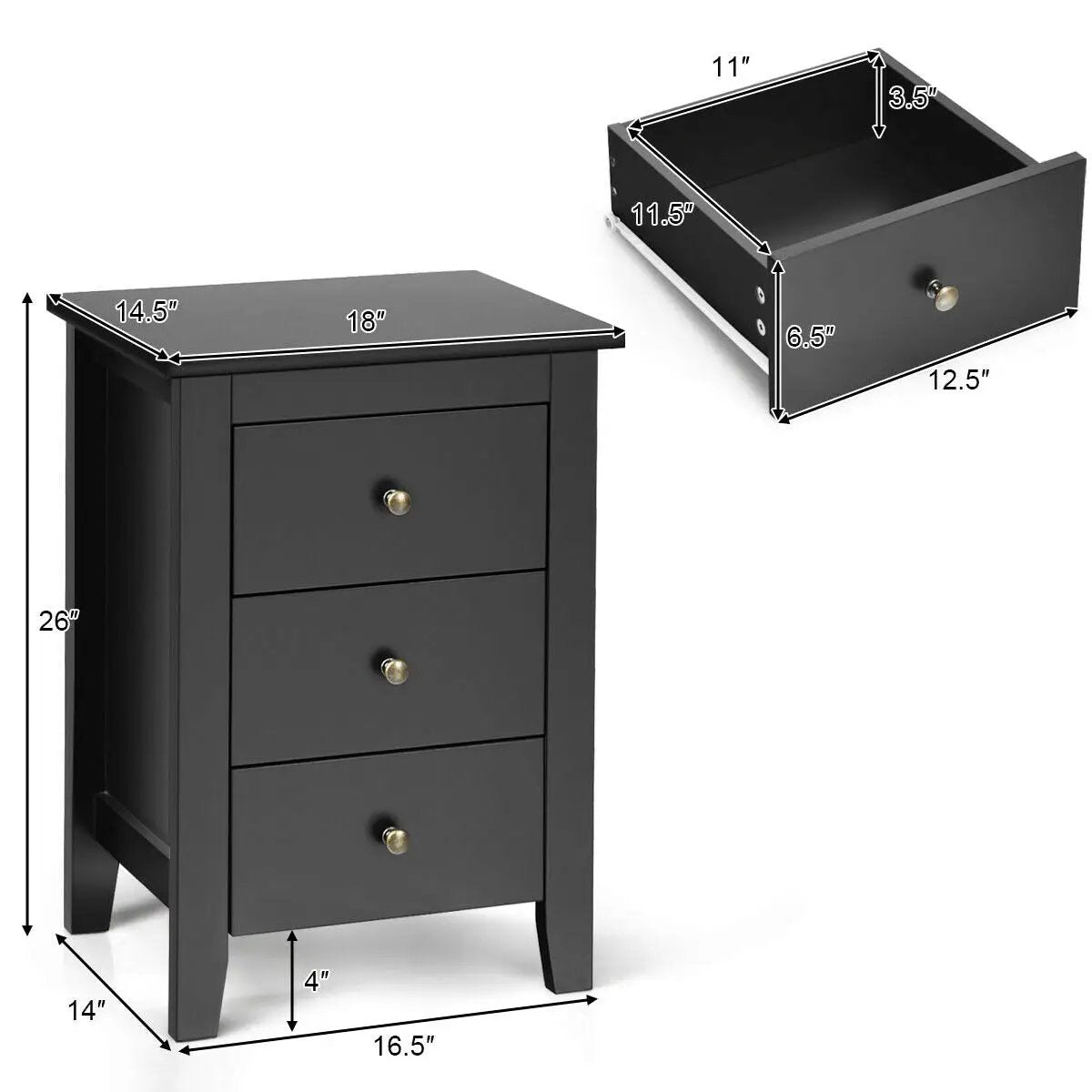 Set of 2 Nightstand End Beside Table Drawers, photo 4 of 10