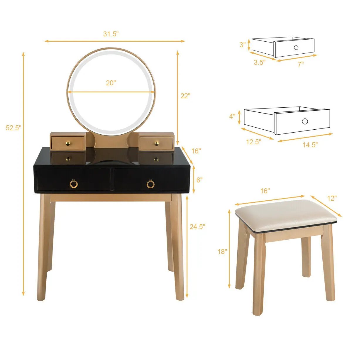 Makeup Vanity Table Set 3 Color Lighting Dressing Table, photo 5 of 10