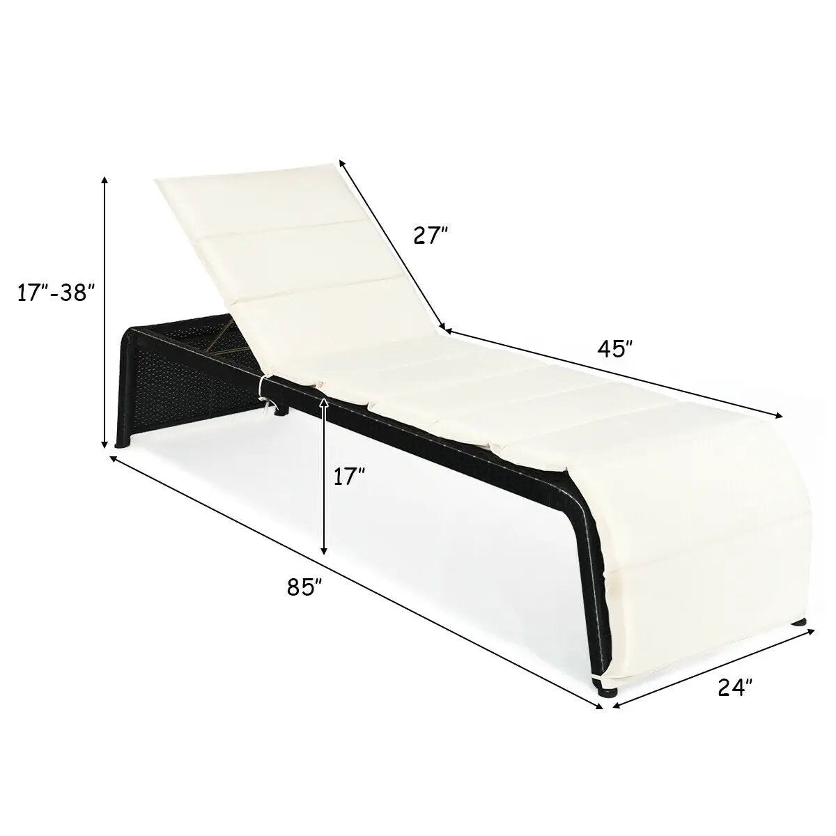 Patio Rattan Lounge Chair Back Adjustable Chaise Recliner with Cushioned, photo 4 of 10