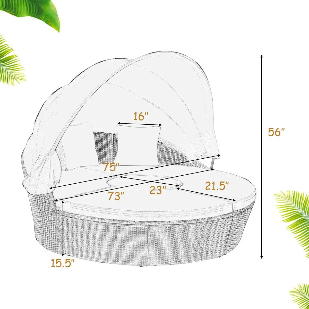 Patio Round Daybed Rattan Furniture Sets with Canopy, photo 14 of 24